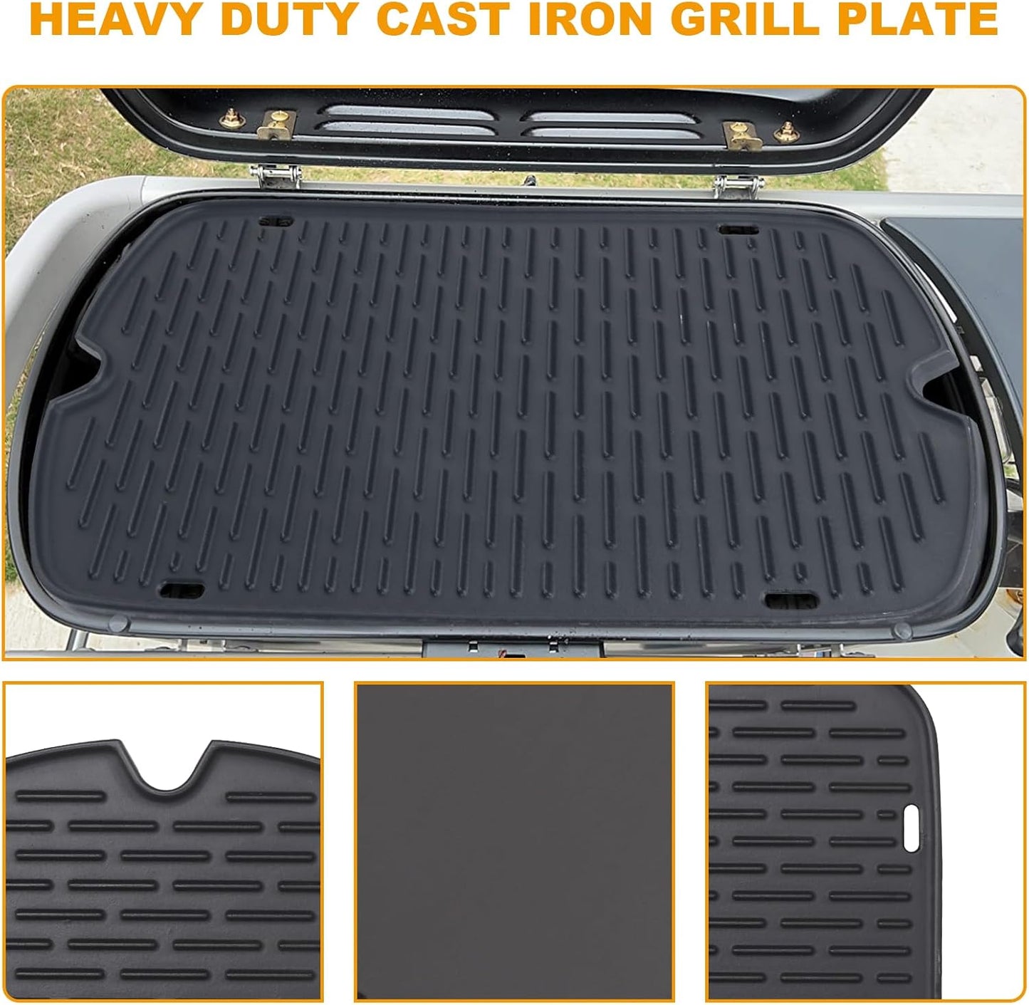 Cast Iron Grill Griddle for Weber 9010001 9011701 9013001 9020001 9030001 Traveler Portable Grill Accessories, Reversible Full Size Cooking Plate with Carry Bag