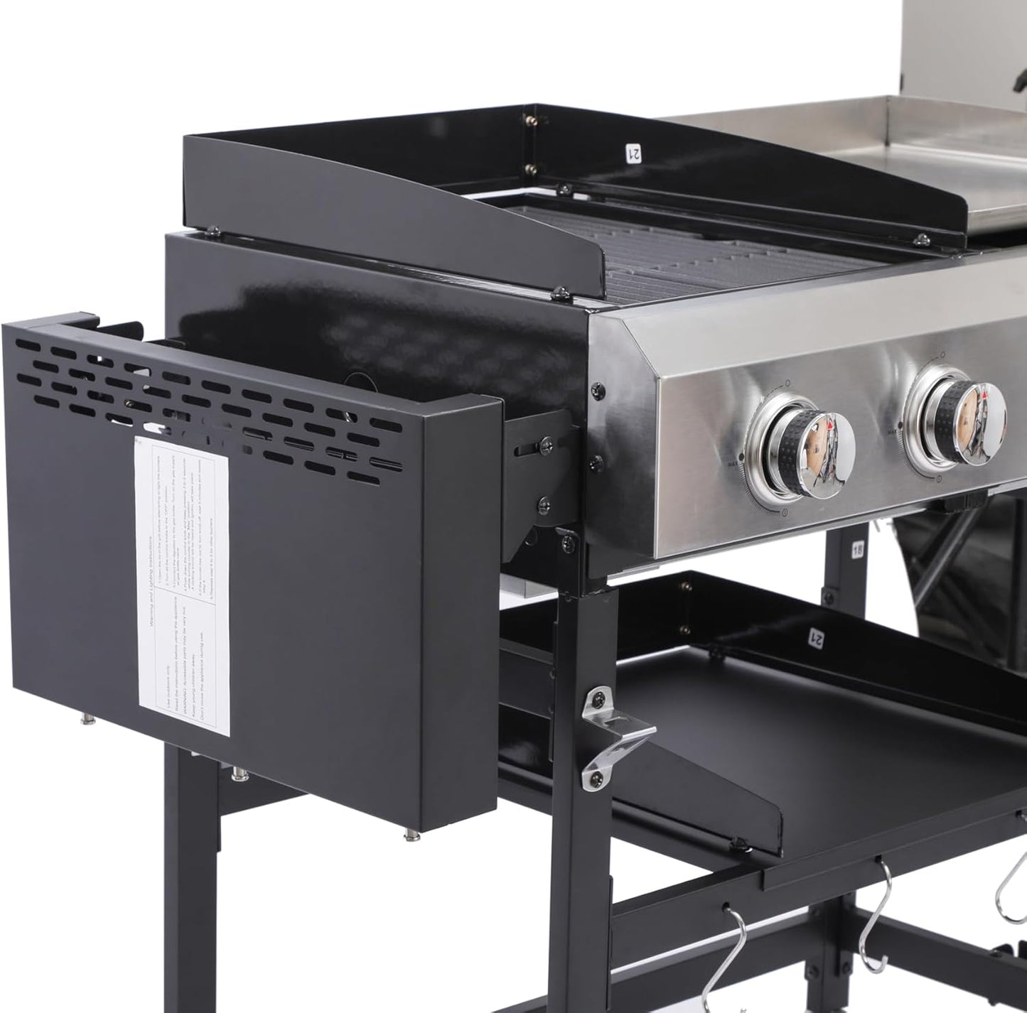 4-Burner Propane Gas BBQ Grill with SS Plancha, 38,200 BTU Output, Wire Enamel Cooking Grids, Foldable Side Table and Hanging Basket, Heavy-Duty Stainless Steel Grill