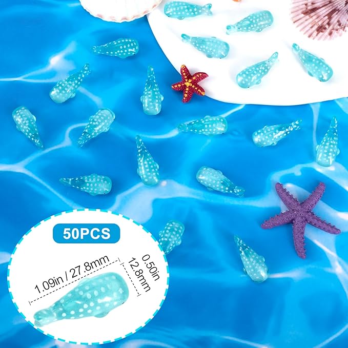 50Pcs Whale Miniature Figurines, Mini Resin Fake Fish Animal Sculptures Blue Ocean Theme Home Decoration for Fairy Garden Succulent Planter Moss Landscape Terrarium DIY Craft