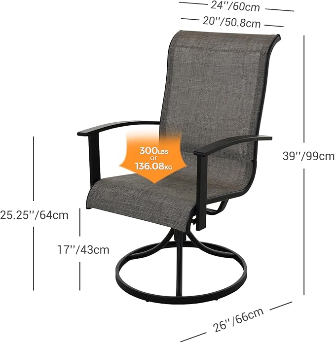 Grand Patio Outdoor Swivel Dining Chairs Set of 2, 360 Degree Mesh Sling Rocker Sets for Deck, Garden Backyard, Mixed Coffee