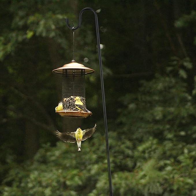 Bird Feeder Pole, 78 Inch & 5/8 Inch Diameter Stainless Steel Heavy Duty Shepherds Hooks for Outdoor to Hang Outdoor Lights with 5 Prongs Base, Rustproof for Garden Decor or Wedding Decors(Black)