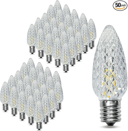 50Pack C9 Replacement LED Light Bulbs, Strawberry Christmas Bulb 2700K Soft White Shatterproof & Waterproof Outdoor String Light Bulbs, E17 Candelabra Base Edison Bulbs for Holiday Decoration
