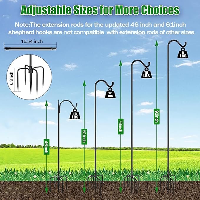 CMASTER Shepherd Hook for Outdoor, 1 Pack 61 Inch Bird Feeder Pole with 5 Prong Base Heavy Duty Adjustable Garden Hook for Hanging Plant, Hummingbird Feeder, Lantern(61 Inch)