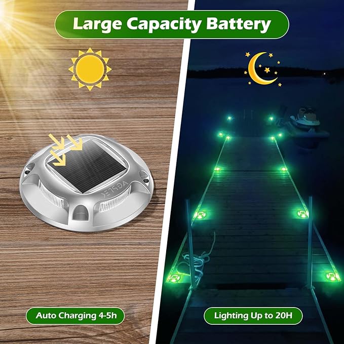AGPTEK Solar Driveway Lights Outdoor 1 Pack, 2 Color Modes LED Deck Dock Marine Waterproof Security Marker Lights for Step Sidewalk Stair Garden Pathway Walkway Yard(Green/Red)
