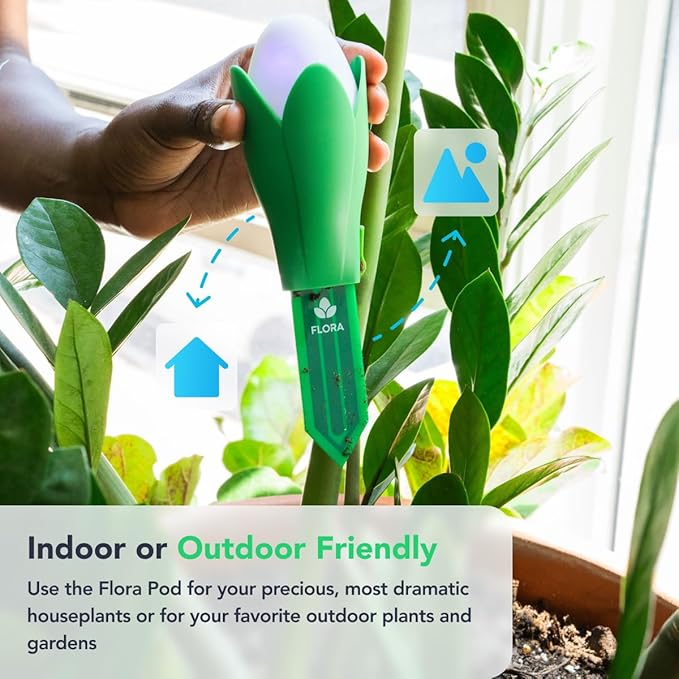 Flora Pod AI-Powered Smart Plant Monitor | for Indoor or Outdoor Plants | Personalized Alerts for Moisture, Temperature, Humidity, and Light