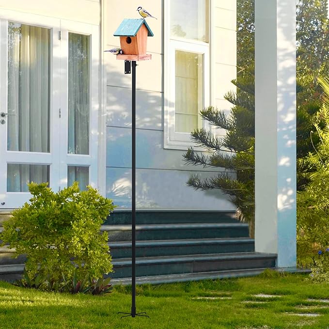 ERYTLLY Bird House Pole Mount Kit 96 Inch - Adjustable Hummingbird Bird Feeder Post Support Rod Universal Stand Set with 5 Prongs for Outdoor, Yard, Garden Decor, Black