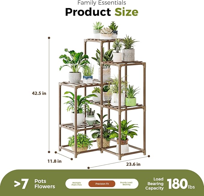 Bamworld Plant Stand Indoor Plant Shelf Outdoor Corner Wood Plant Table 7 Pots Flower Stands for Living Room Plant Rack Indoor Multiple Plants for Patio Balcony Garden Decor