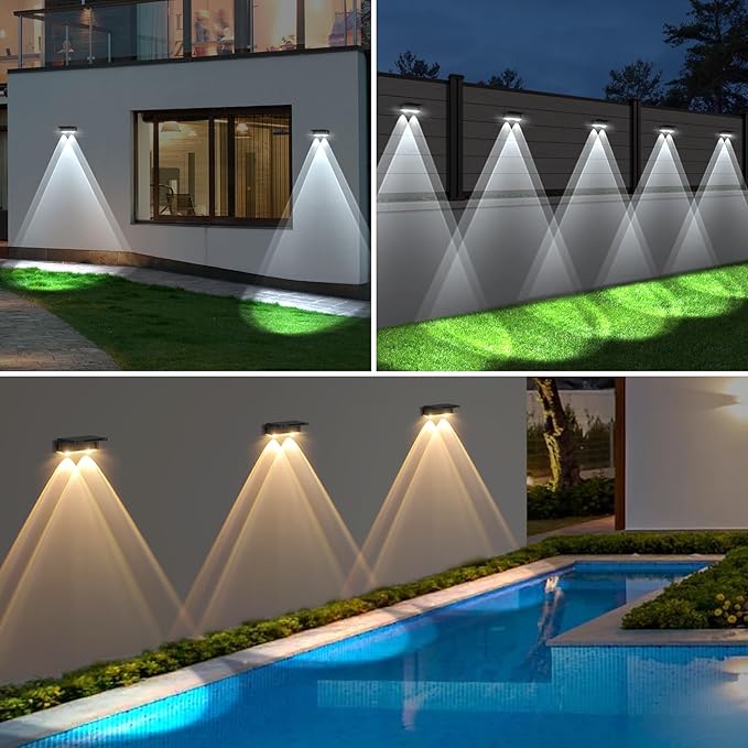 Derynome Solar Fence Outdoor Lights 8 Pack, 3 Color Modes IP45 Waterproof Solar Lights for Outside, Backyard, Railing, Step, Pool, Patio & Wall, Easy Install (3000K/4000K/6000K, 8 Pack)