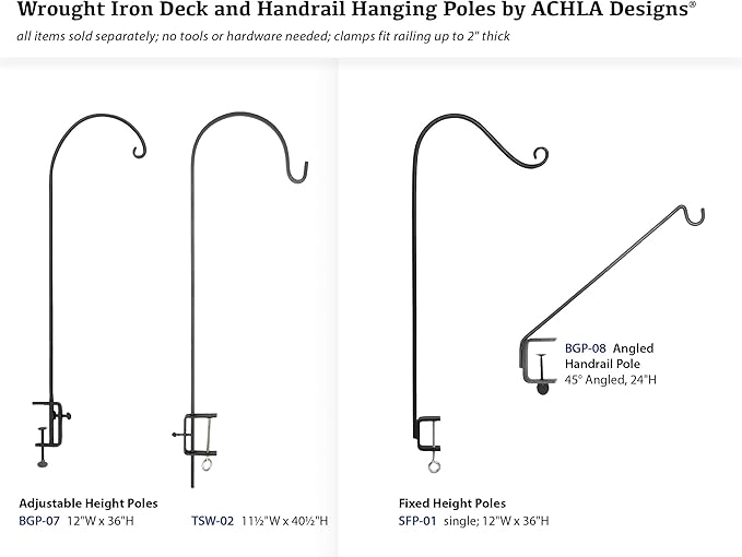 Achla Designs Deck Rail Shepherd's Pole, Angled (BGP-08), 7In