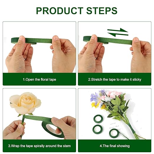 8 Rolls Floral Tape 1/2inch Flower Tape, Green Floral Tape for Fresh Flowers, 30 Yards Florist Tape for Bouquet Stem Wrapping and Floral Crafts, Wedding Bouquet