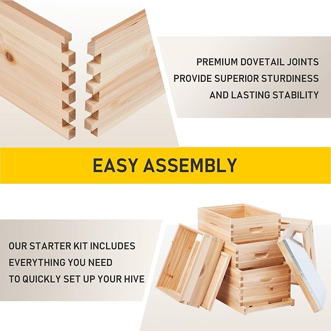 CREWORKS 5 Layer Bee Hive, Beehive for Honey, Bee Box Beekeeping Supplies, Hive Kit for Starter Beekeeper (No Frames)