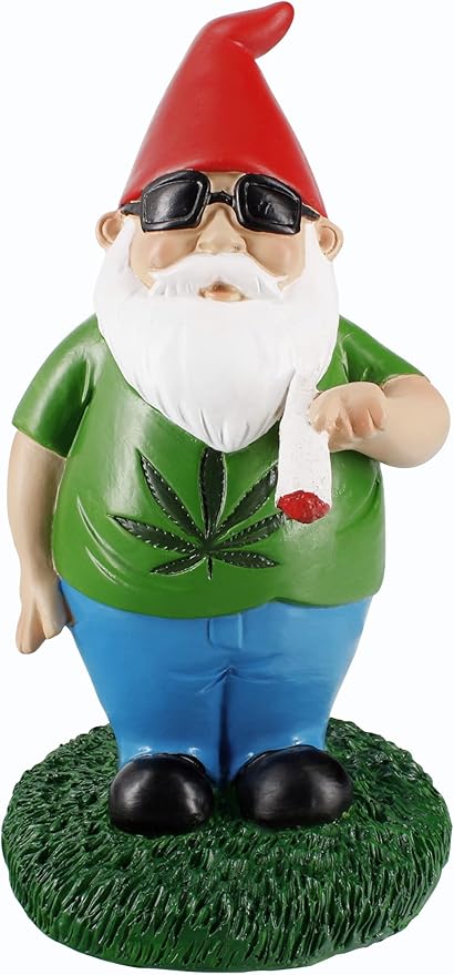 Gnometastic Gnomes Smoking Gnome, 8.5in, Hippie Gnome, Indoor Outdoor Funny Garden Gnomes Decoration for Yard, Planter, Lawn Ornament, Patio and Home Decor
