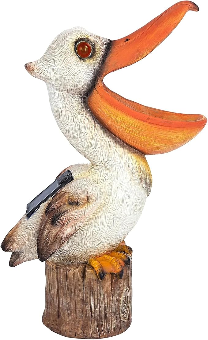 Elenon Garden Pelican Decor Solar Lights, Solar Pelican Garden Figurines Outdoor Decorative, Solar Yard Art Garden Sculptures & Statues for Patio Yard Pathway