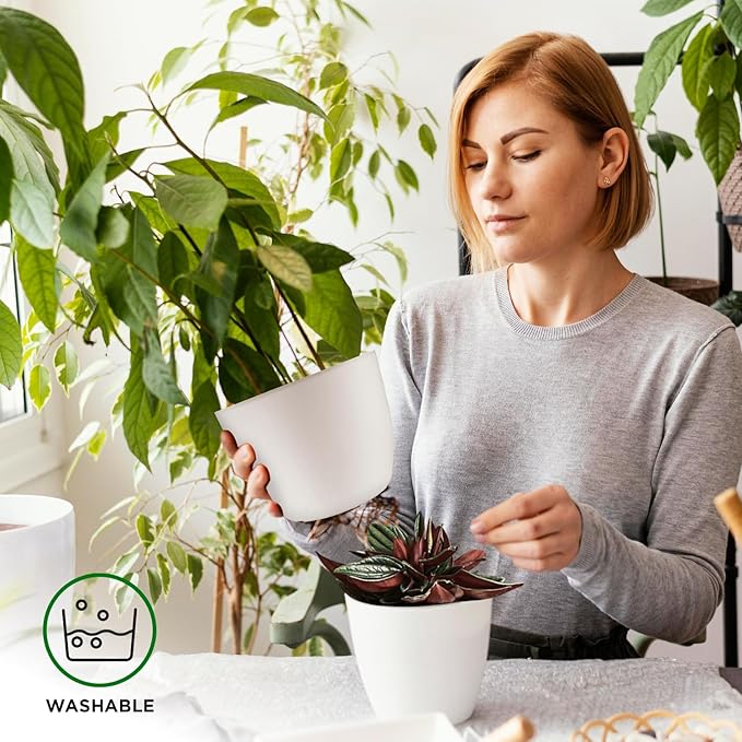 Eco Friendly Plant Pot Set -20-Pack Home Decor Flower Indoor and Outdoor Plastic Pots with Drainage Holes, Assorted Sizes (7", 6.6", 6", 5.3", 4.8") - Stackable Garden Versatile Planters