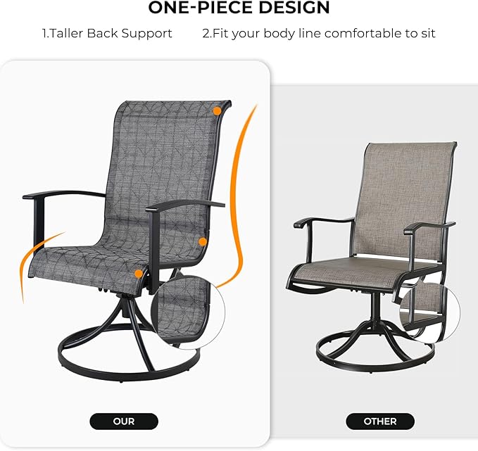 Grand patio Outdoor Swivel Dining Chairs 4-Piece Patio Dining Chairs Set Mesh Sling Patio High Back Swivel Rockers, Black & Grey Plaid