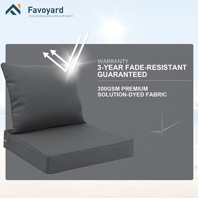 Favoyard Outdoor Seat Cushion Set 24 x 24 Inch Waterproof & Fade Resistant Patio Furniture Cushions with Removable Cover Deep Seat & Back Cushion with Handle and Adjustable Straps for Chair Sofa Couch
