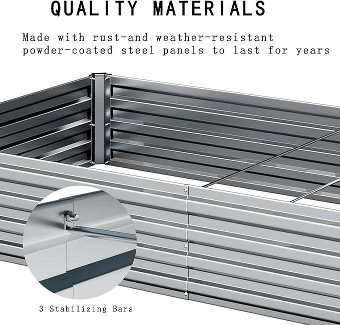 Galvanized Raised Garden Bed,12×4×1FT Metal Planting Box for Outdoor Vegetable, Herb,Planter Gardening (Silver)