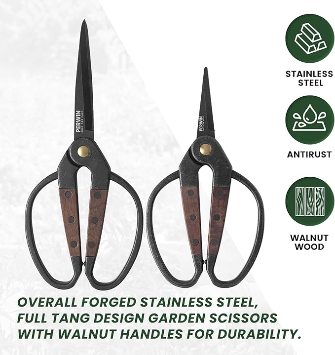 Garden Flower Bonsai Scissors,Walnut Wide Handles Pruning Gardening Scissors Floral Shears for Gardening,Succulent Harvest, and Precision Plant Trimming Care