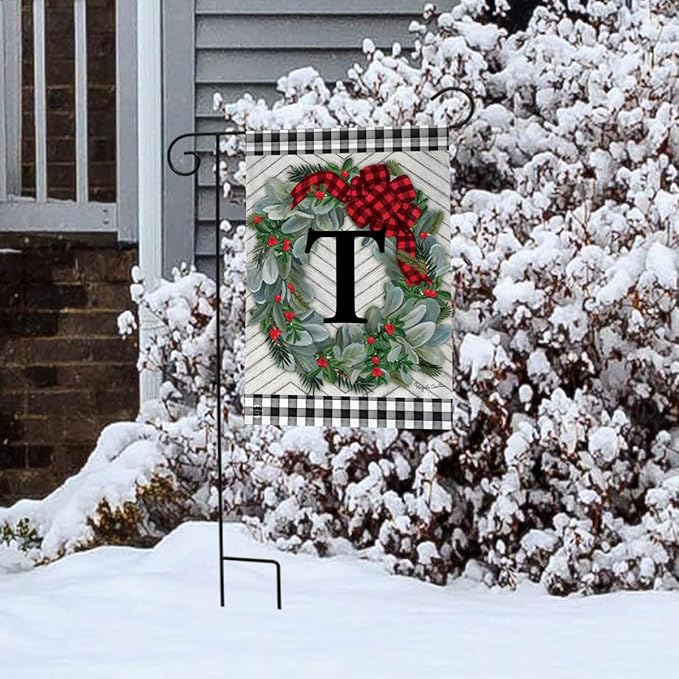 Briarwood Lane Winter Wreath Monogram Letter T Garden Flag