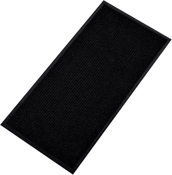 fani Heavy Duty Large Outdoor Indoor Entrance Black Doormat Waterproof Low Profile Entrance Rug Front Door Mat Patio Anti-Skid Rubber Back, 48x96 inch (Jet Black)