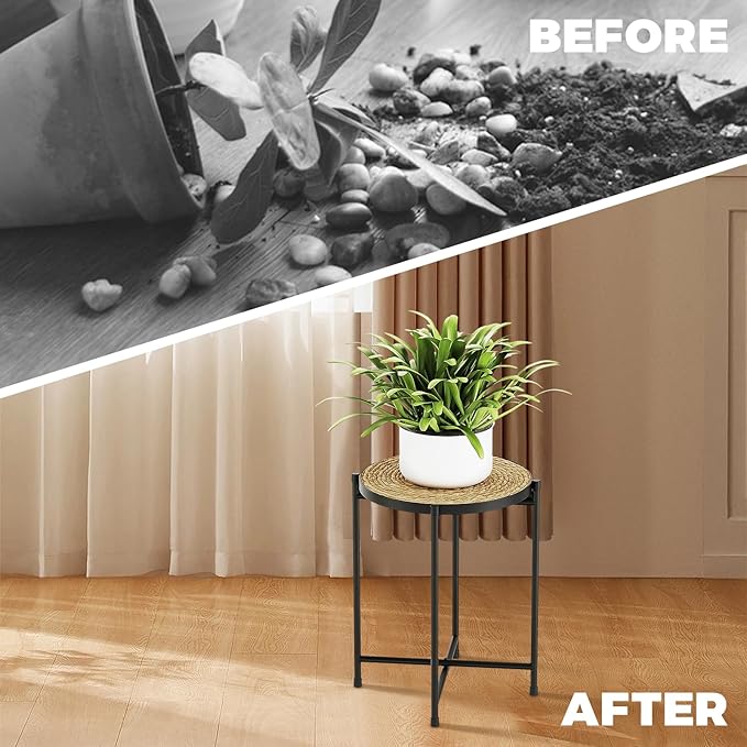 Bamworld Rattan Plant Stand Indoor,Round Plant Table for Large Plants,Tall Heavy Duty Plant Holder for Living Room Bedroom Balcony,Boho Rattan Decor