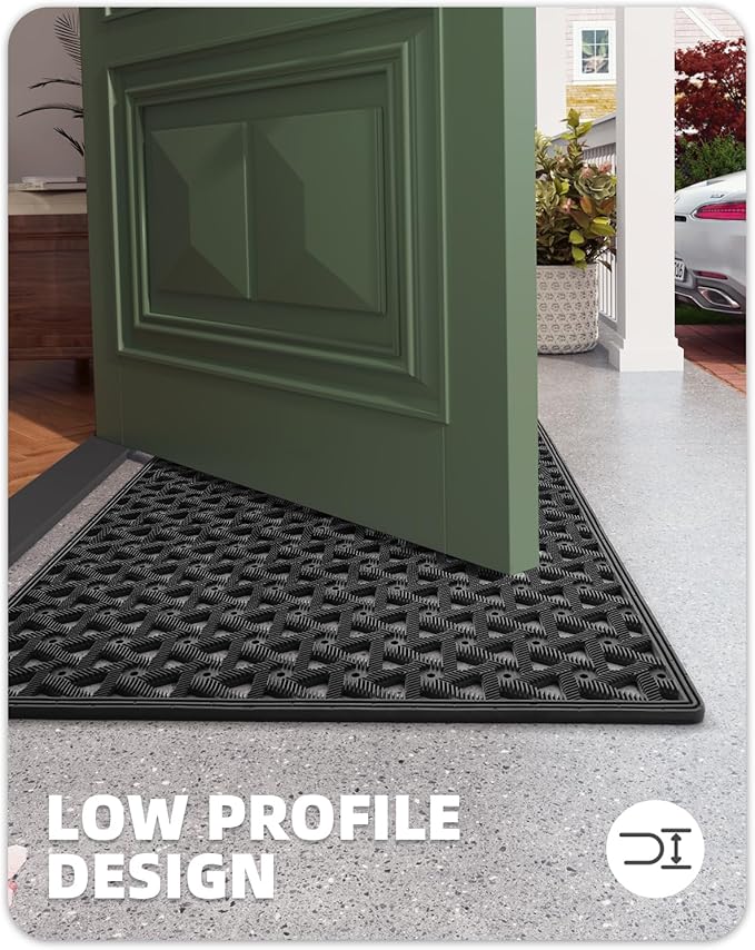 Color&Geometry Door Mat Outside Entrance with Drainage, Rubber Heavy Duty Dirt Trapper Waterproof Outdoor Welcome Mat, Outdoor Mats All Weather for Front Back Door Patio Entryway Entry, 24"X36" Black