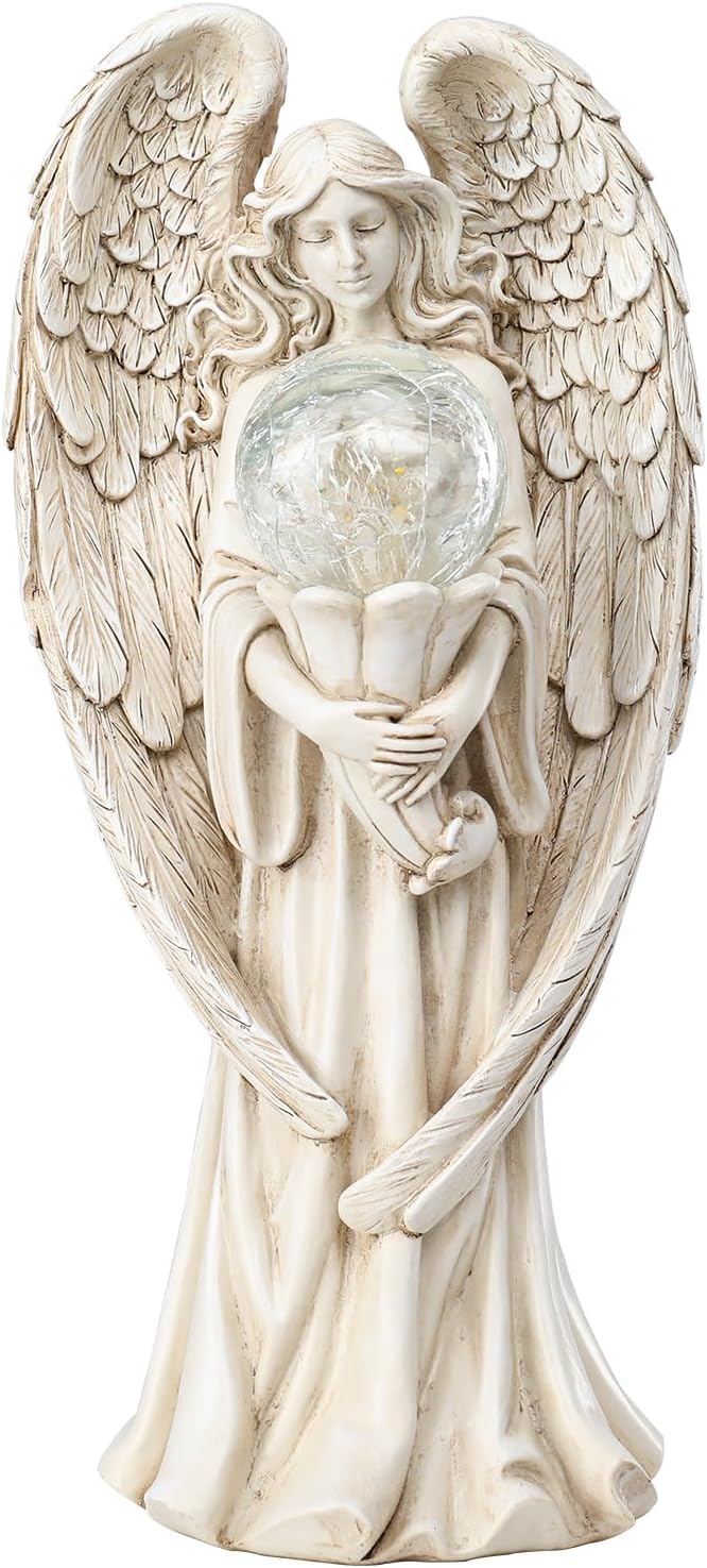 Angel Statues for Garden-Garden Angels Outdoor Statue - Solar Angels Figurines Holding Glass Ball for Outdoor Decor or Housewarming Gift