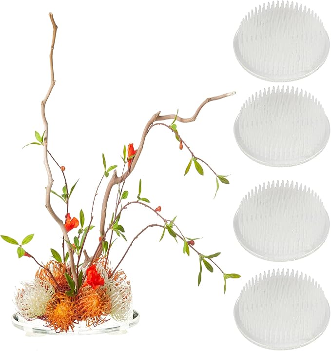 Calsoling 4 Pieces Flower Frog Transparent Flower Arrangement Holder, Round Pin Flower Holder Floral Arranging Frog with 3 Suction Cup from Japanese Ikebana Art for Home Plant Decoration DIY Craft