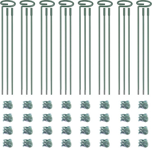 4.5mm Adjustable Length Plant Stake, Assembled (12 or 24 or 36 inch) Outdoor and Indoor Plant Support Poles for Flowers Marigolds Tomatoes Lilies Peonies Roses Daffodils Flower Clips (8 Sets, 32 Pcs)