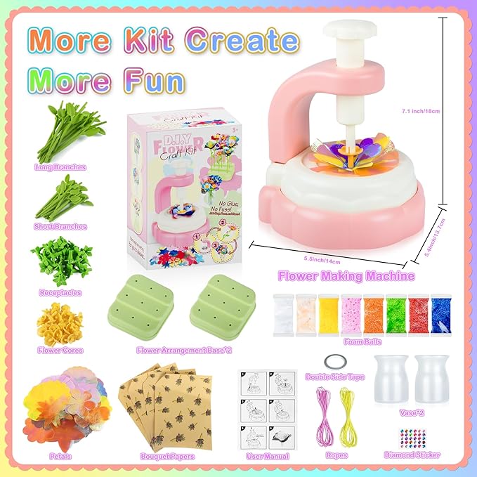 Girls Crafts Ages 4-12, DIY Fabric Flower Crafts Kits with Vases and Decoration Kits, Make Your Own Bouquets and Vases, Christmas, Birthday Gifts for Girl, Educational Activity, Art and Craft for Kids