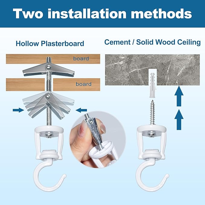 Ceiling Hooks for Hanging Plants (2 PCS),White, Heavy Duty Metal Plant Hooks for Ceilings, Screw-in Hooks for Hanging Birdfeeders, Lamps, Planters, Outdoor Decorative Hooks up to 33 lbs.