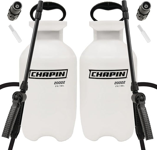 Chapin 20024: Value Pack, 2-Pack, 2-Gallon SureSpray Lawn and Garden Poly Tank Sprayer with Anti-Clog Filter for Yard, Lawn, Weeds, and Plants, Translucent White