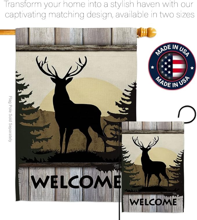 Breeze Decor Welcome Deer Nature Wildlife Decorative Vertical Garden Flag, 28" X 40", Multi-Color