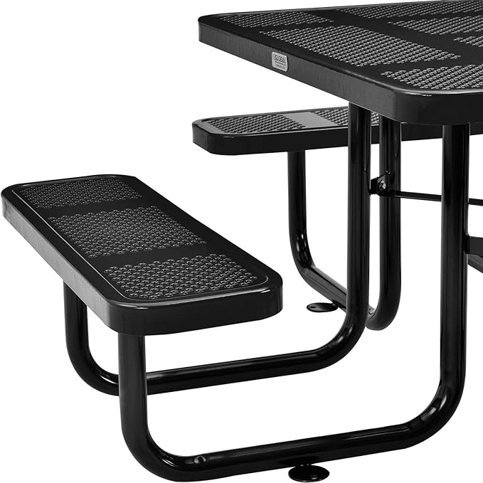 Global Industrial 46" Square Perforated Metal Outdoor Picnic Table, 81" W x 81" D Overall, Black