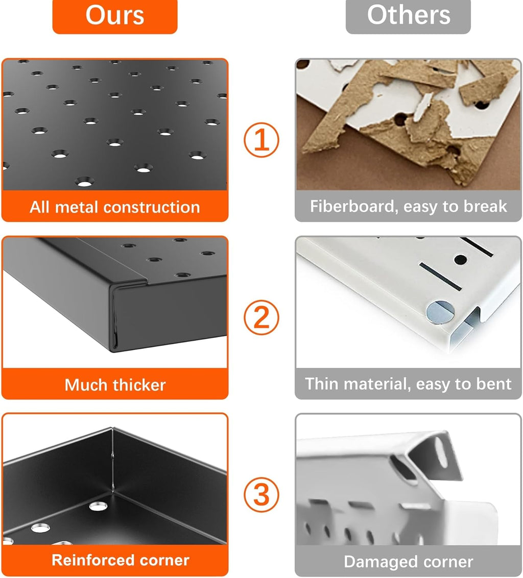 TORACK Garage Metal Pegboard with Accessories, Tools Organizer Peg Board with Pegboard Hooks, Bins, Tool Storage Pegboards for Wall(Black)