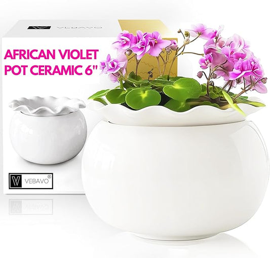 African Violet Pots 6 Inches Ceramic, Effortless Self Watering Pots for Indoor Plants for Busy Plant Lovers, Easy Plant Self Watering Pot, Plant Pots, Flower Pot, Plant pots Indoor