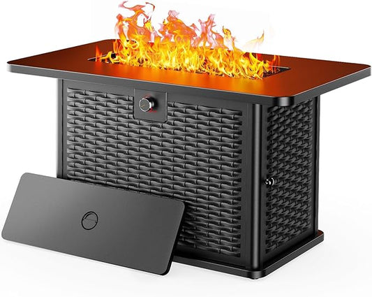 Ciays 43-Inch Rectangular Propane Fire Pit with 60,000 BTU Output, Gas with Cover and Rocks, Table CSA-Certified 2 in 1Table Gatherings Parties with 304 Stainless Steel H-Burner