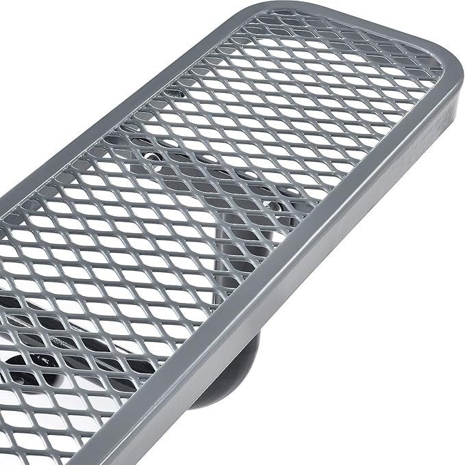 Global Industrial 8’L Rectangular Picnic Table, Expanded Metal, Gray Thermoplastic Coating, Attached Benches, 1-1/2” Umbrella Pole Hole, Outdoor-Rated, 1000 lb Capacity, 96” x 30” Tabletop