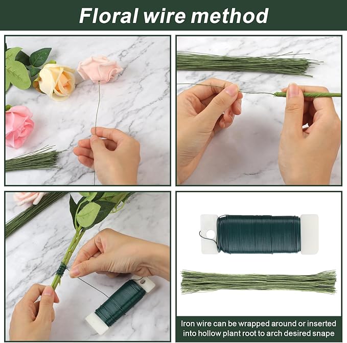 DSUWAZU Floral Tape and Wire Arrangement Tools Kit, Green Tape, Boutonniere Pin for Bouquet Stem Wrap, Florist and Wreath Making Supplies