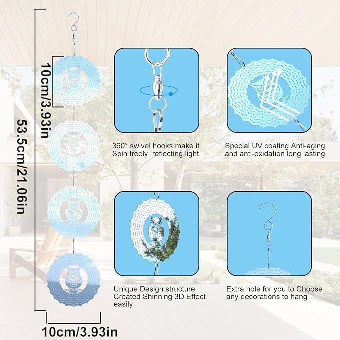 Bird Deterrents for Outside Owl Bird Scare Discs 3D Shiny Helix Wind Spinners, Reflective Bird Reflector & Stainless Steel Outdoor Garden Décor Sculpture Ornaments, Scare Birds Away from Yard Patio