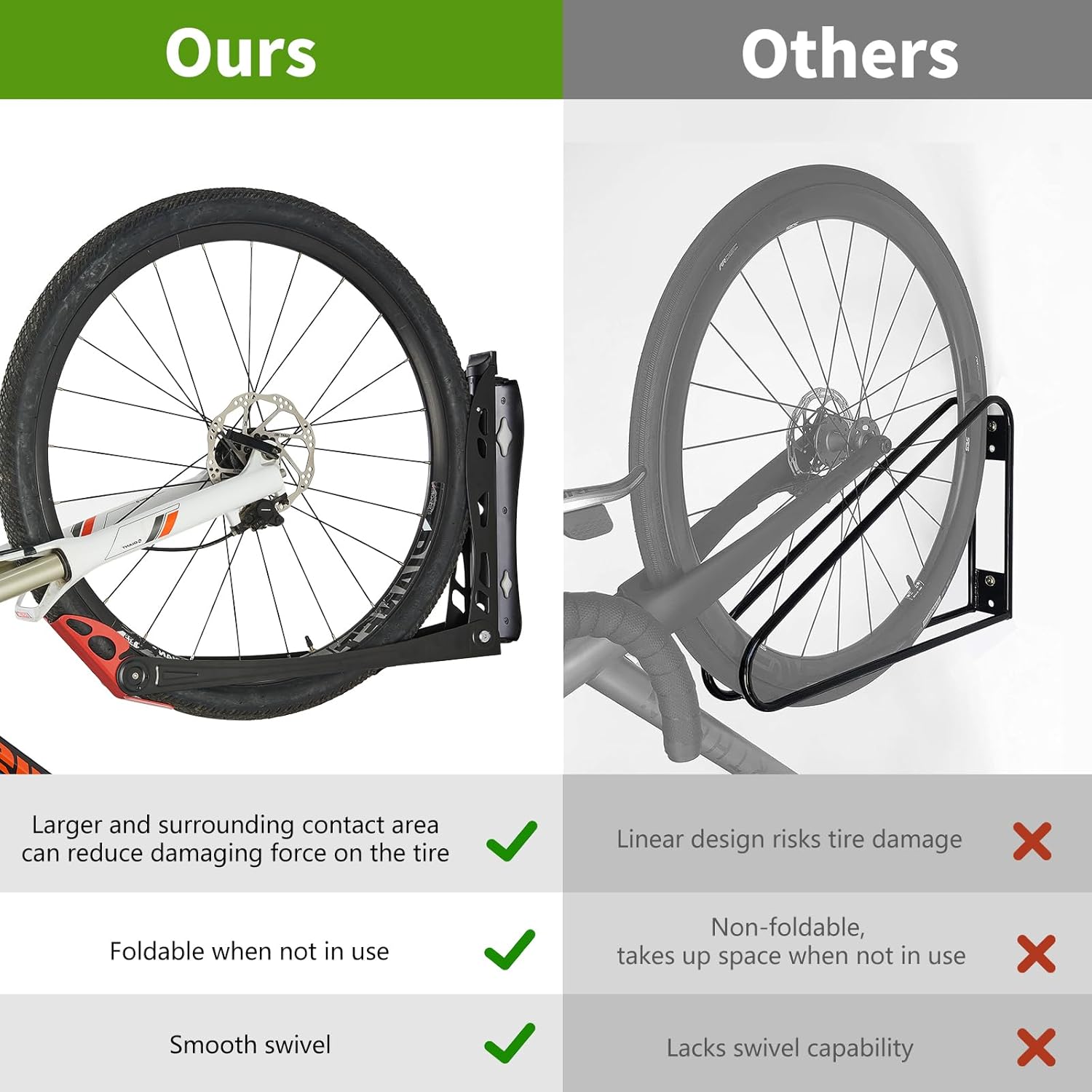 Ultrawall BIKEPAL Swivel Bike Racks - No Lift Wall-Mounted Bike Storage Solution for Home & Garage