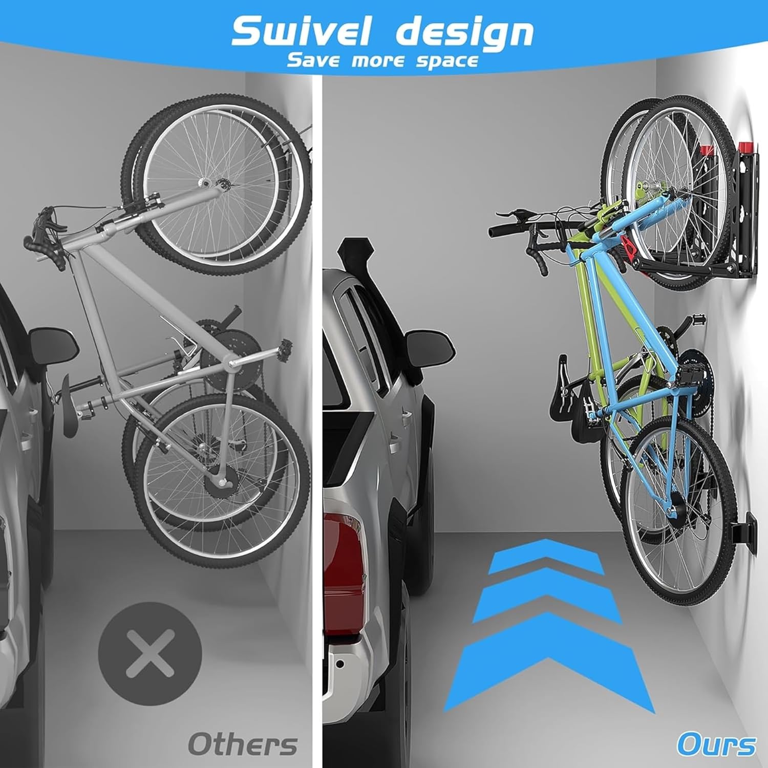 WALMANN BIKEPAL No Lifting Wall Mounted Swivel Bike Rack, Bike Wall Hangers for Garage Space Saving Vertical Bike Storage(1 Pack)