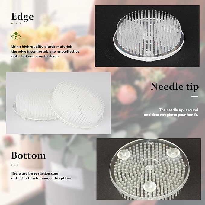 Calsoling 4 Pieces Flower Frog Transparent Flower Arrangement Holder, Round Pin Flower Holder Floral Arranging Frog with 3 Suction Cup from Japanese Ikebana Art for Home Plant Decoration DIY Craft