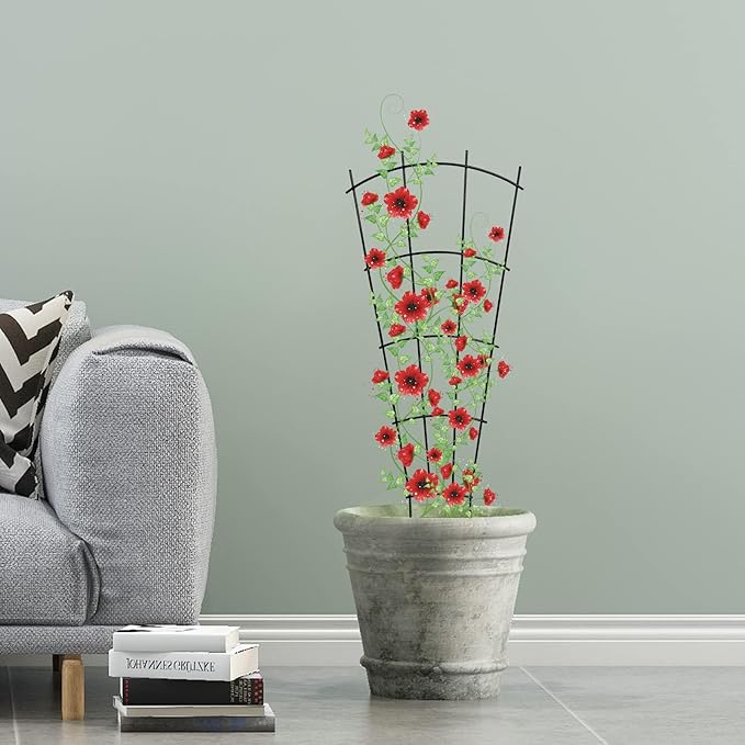 4 Pack 43'' Indoor Plant Trellis for Potted Plants Climbing Outdoor Metal Garden Trellis Houseplants Flowers Vine Ivy,Fan Shape, Black