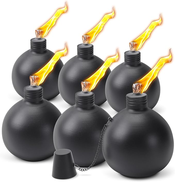 6 Pack Citronella Tabletop Torches, 25 oz Table Top Torches for Outdoor, Metal Oil Burner Candles, Garden Torches with Fiberglass Wick for Yard, Patio, Deck, Garden, Party, Landscape.