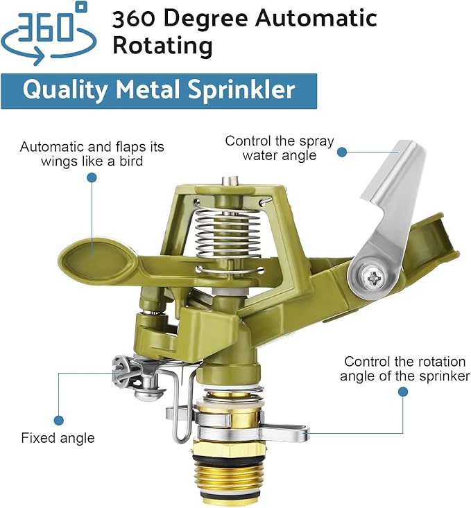 Chengu 8 Set Zinc Alloy Water Sprinklers Heads for Lawns Yard Heavy Duty Adjustable 360 Degree Watering Impact Pulsating Garden Sprinklers Multipack for Large Area Irrigation