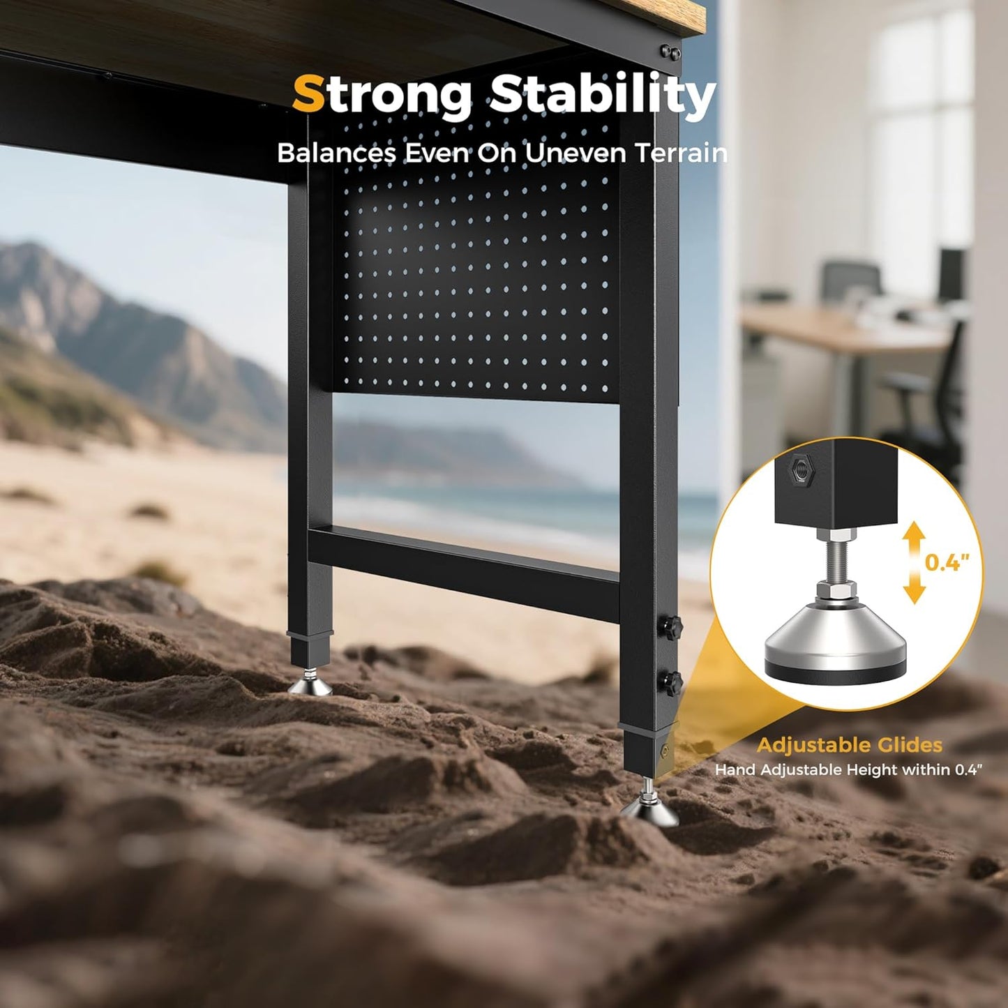 60" Adjustable Heavy Duty Workbench, 2000 LBS Load Capacity Rubber Wood Work Table with Pegboard, Power Outlets, Work Bench for Garage, Workshop, Office, Home, Commercial