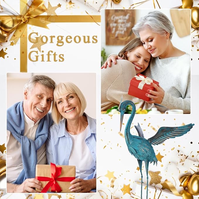 44'' Blue Heron Garden Statue, Large Crane Outdoor Statue, Crane Metal Yard Art for Outside Backyard, Pond, Patio, Lawn Decor