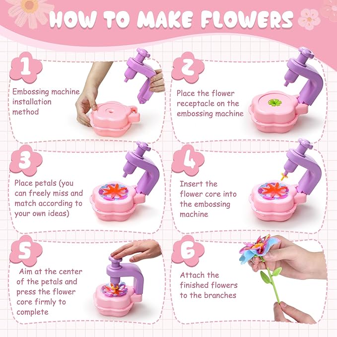 Scvcid Fabric Bouquet Toys Include Extra Accessories Set, Arts and Crafts for Kids Ages 3-12, DIY Flower Craft Kits for Toddler, Birthday Gifts for 3 4 5 6 7 8 9 10+ Year Old Girls