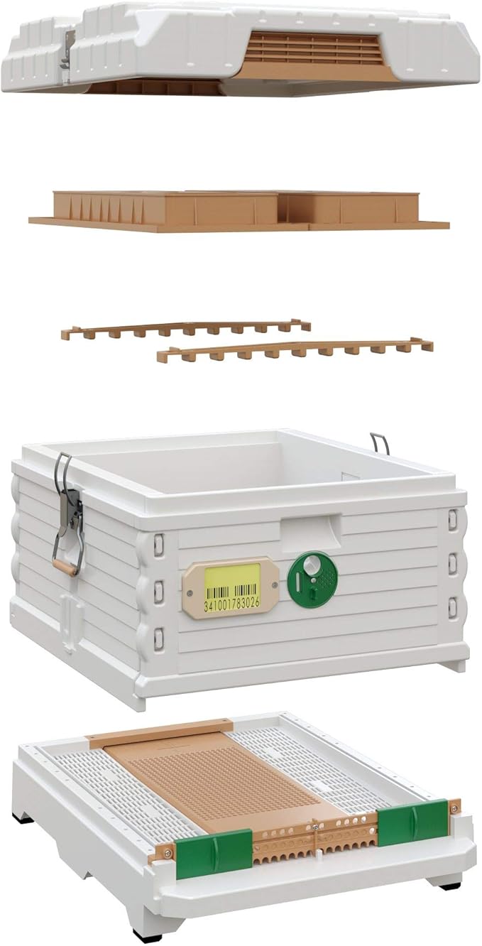 Ergo Insulated 10 Frame Bee Hive Set [NO Frames Included] (Single Hive, White Body Green Entrance)